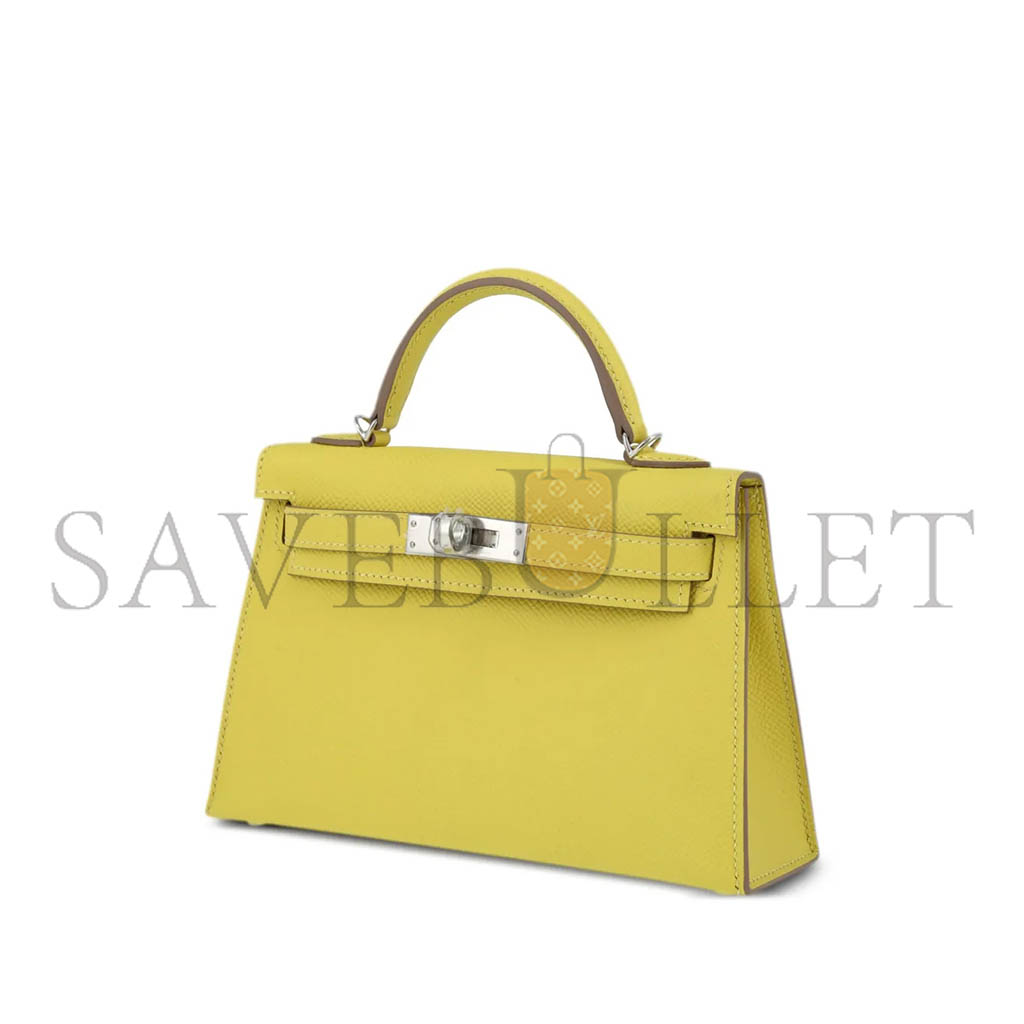 HERMÈS MASTER MINI KELLY II EPSOM LEMON YELLOW SILVER BUCKLE (19*12*5.5cm) 